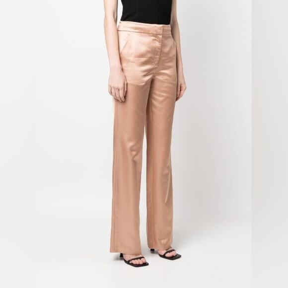 A.L.C Womens Metallic Satin High Rise Straight Leg Ford Viscose Trousers 2 - Picture 1 of 15
